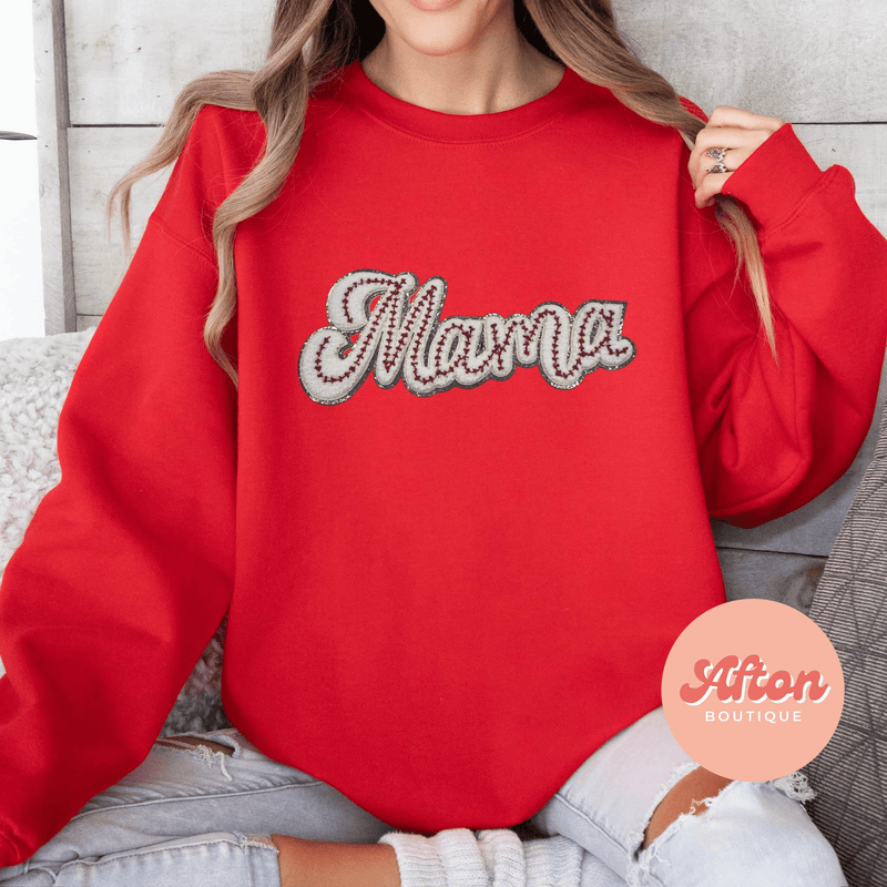 Baseball Stitch Mama Chenille Patch Shirt (Preorder) - Afton Boutique