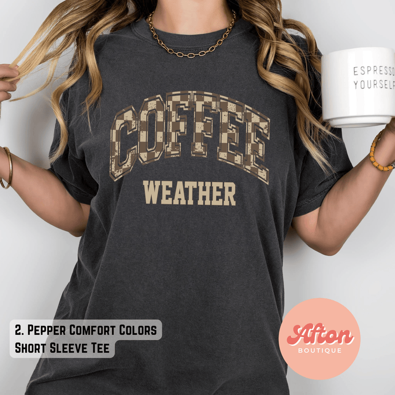 Checkered Coffee Weather Shirt (Preorder) - Afton Boutique