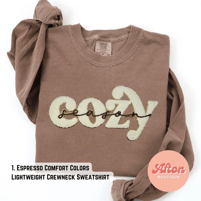 Cozy Season Chenille Patch Shirt (Preorder) - Afton Boutique