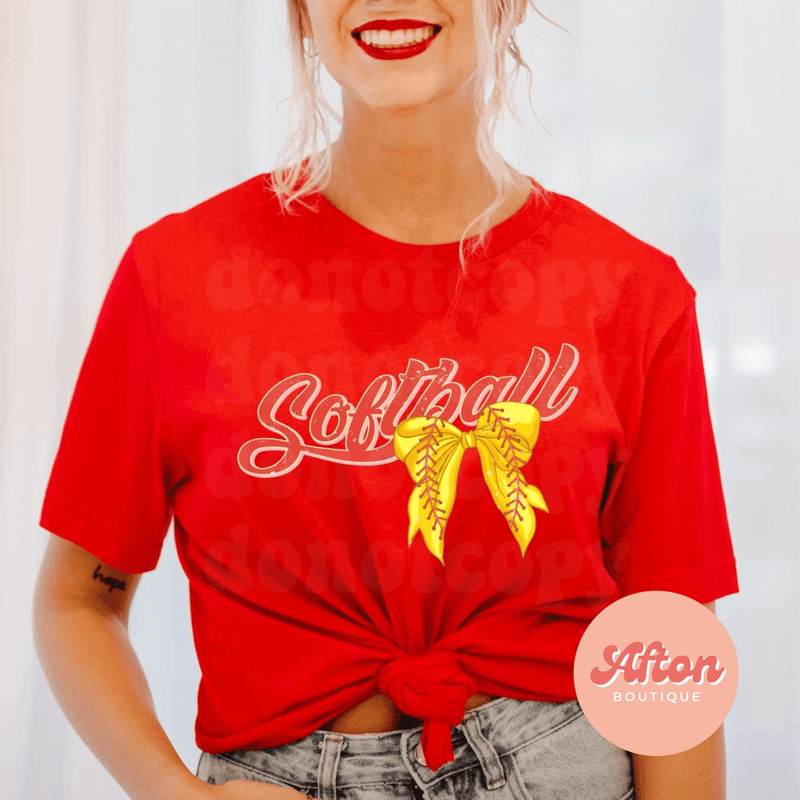Softball with bow Shirt (Preorder) - Afton Boutique